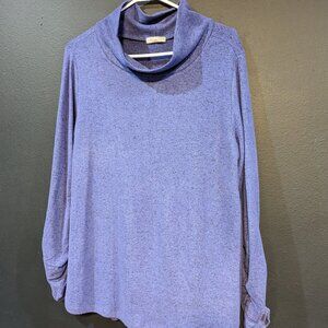 HABITAT SOFT FLEECE COWL HEATHER BLUE SWEATSHIRT SIZE LARGE RUCHED SLEEVE